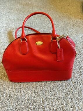 Coach Red Dome Satchel with Gold Hardware and Tag